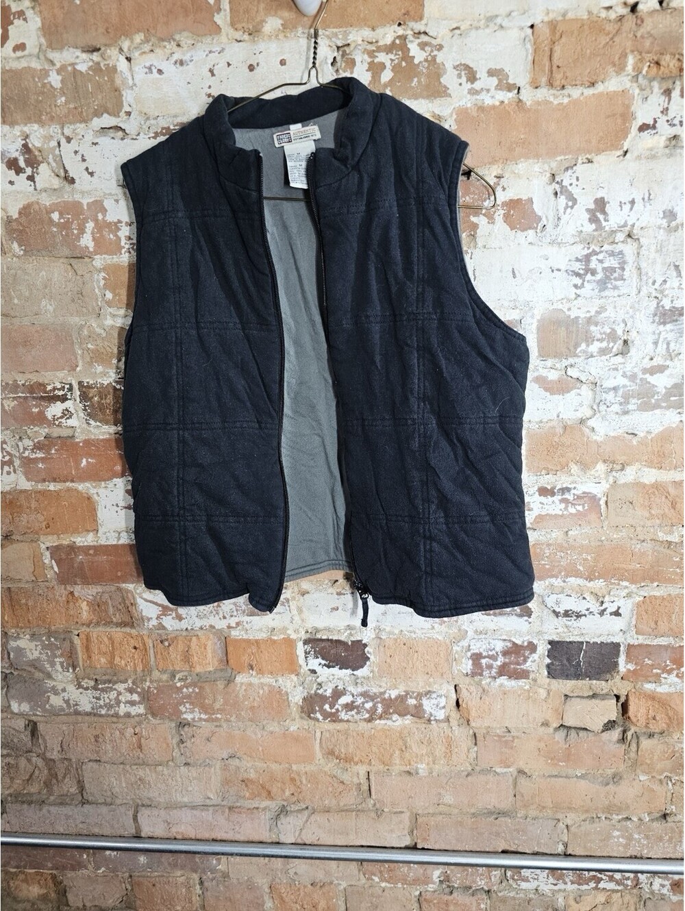 Faded Glory Women’s M Black Cotton Quilted Zip Vest Distressed Faded Y2K Style